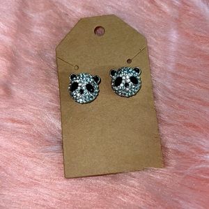Rhinestone Panda Earrings • black & white• handcrafted • nickel free post